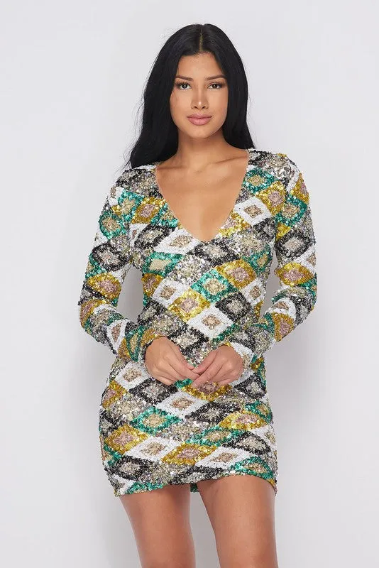 STUNNA SEQUIN MINI DRESS -HOEA0454