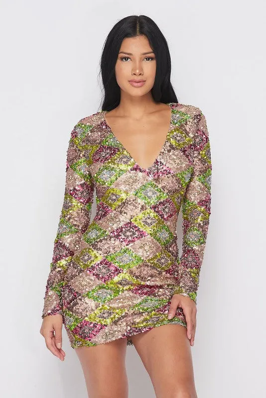 STUNNA SEQUIN MINI DRESS -HOEA0454