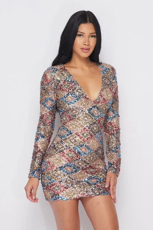 STUNNA SEQUIN MINI DRESS -HOEA0454