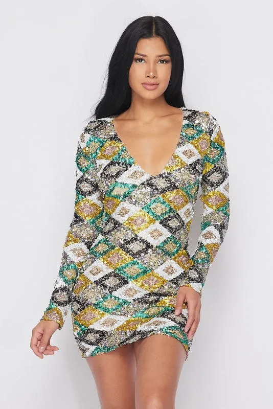 STUNNA SEQUIN MINI DRESS -HOEA0454