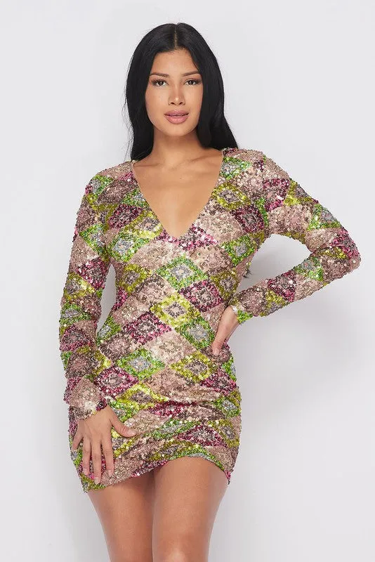 STUNNA SEQUIN MINI DRESS -HOEA0454