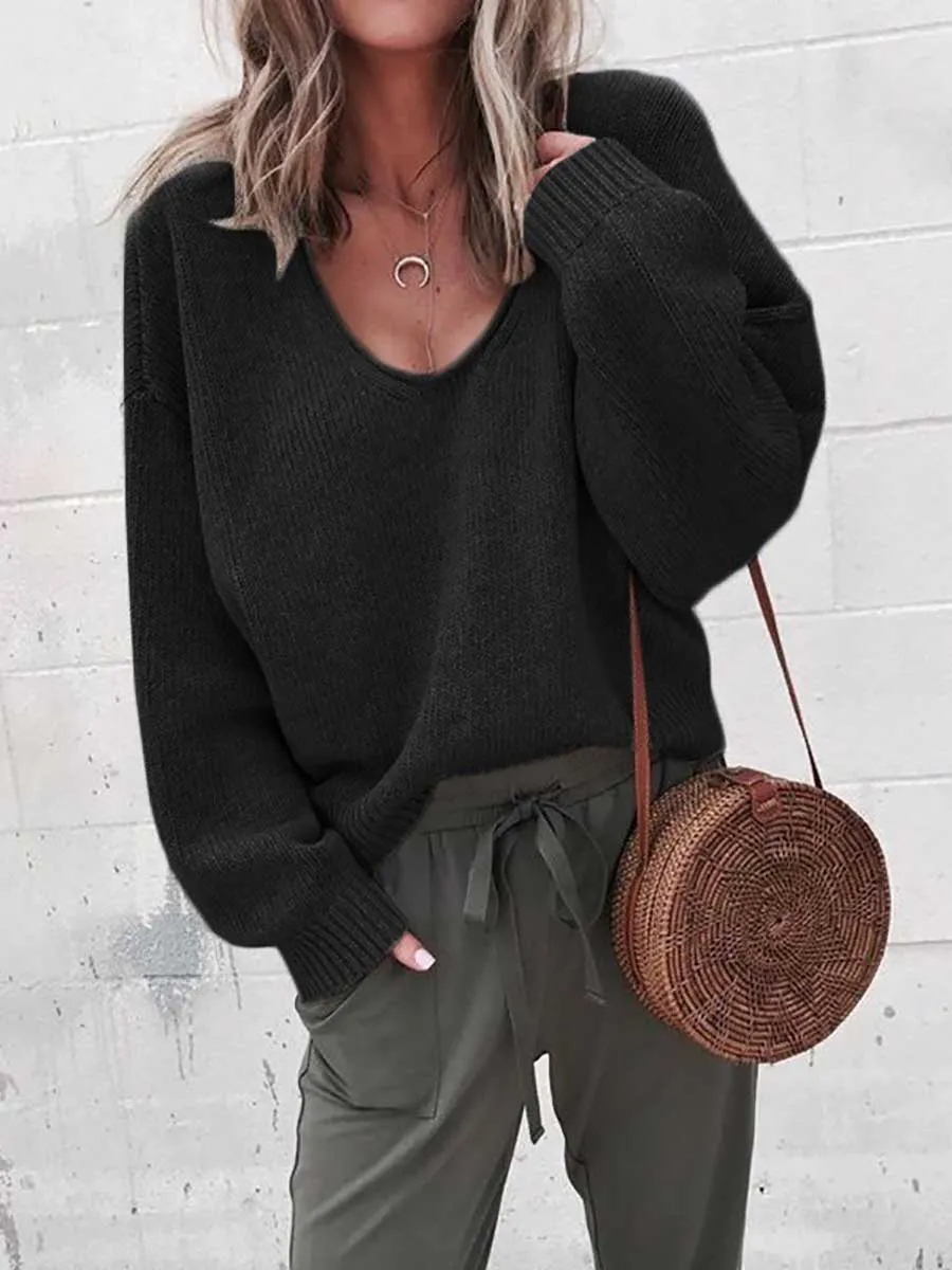Stunncal V-neck long sleeve sweater knit