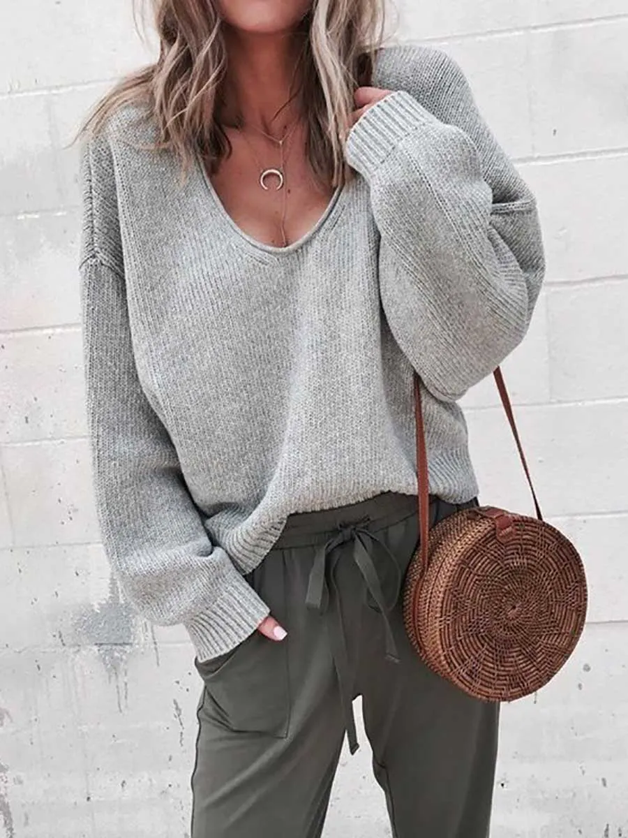 Stunncal V-neck long sleeve sweater knit