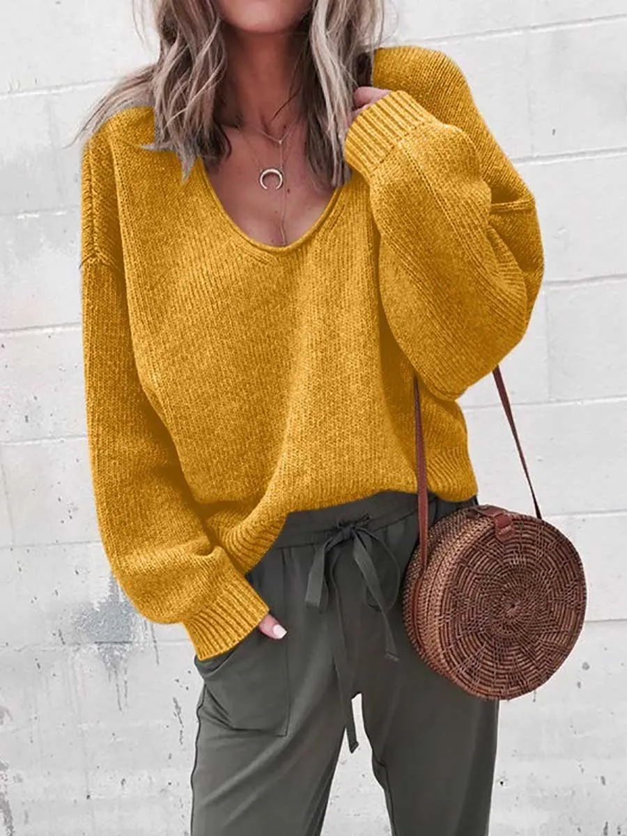Stunncal V-neck long sleeve sweater knit