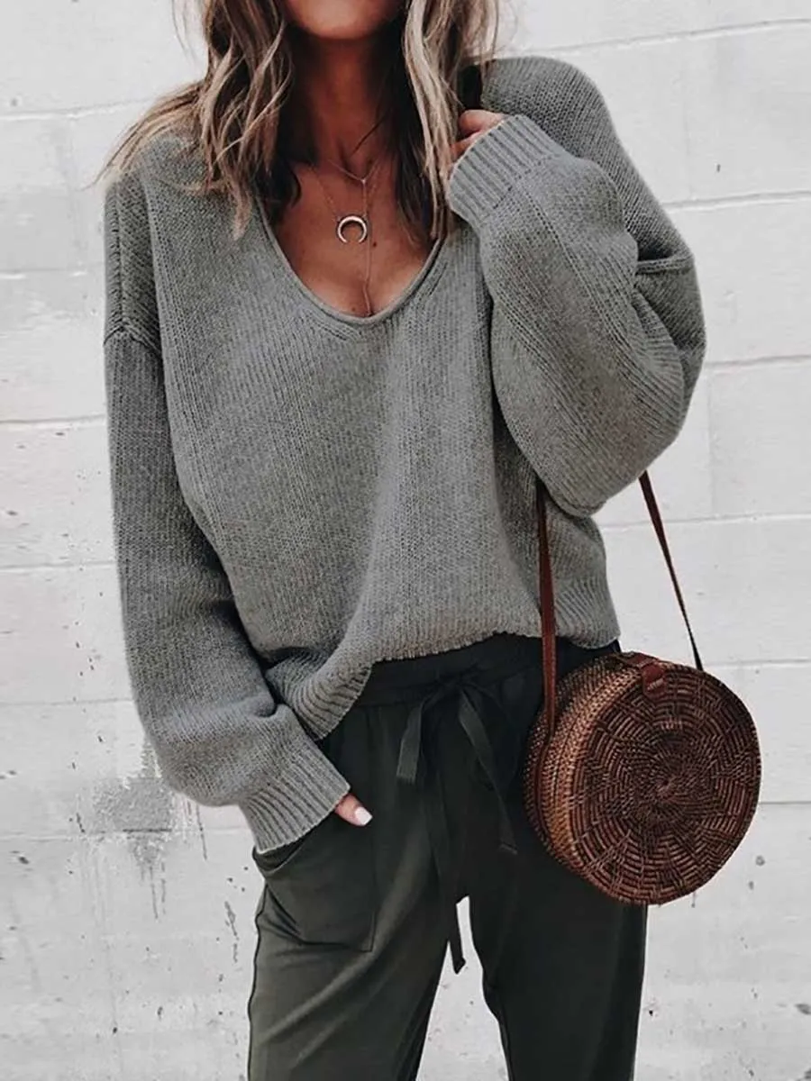 Stunncal V-neck long sleeve sweater knit