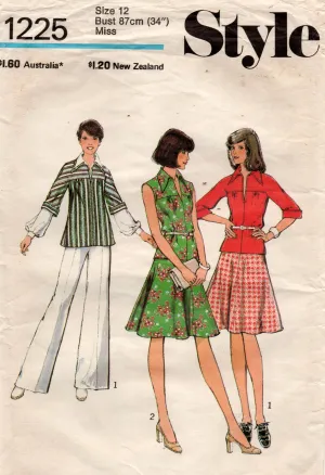 Style 1225 Womens Pullover Top Pants & Skirt 1970s Vintage Sewing Pattern Size 12 Bust 34 inches