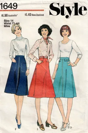 Style 1649 Womens A Line Skirts with Pockets 1970s Vintage Sewing Pattern Size 14 Bust 36 inches