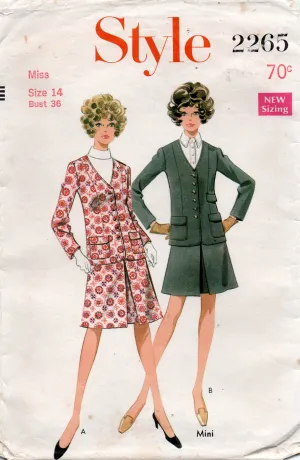 Style 2265 Womens Collarless Jacket & Inverted Pleat Skirt 1960s Vintage Sewing Pattern Size 14 Bust 36 inches