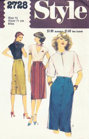 Style 2728 Womens EASY Slim Skirts 1980s Vintage Sewing Pattern Size 14 Waist 28 Inches