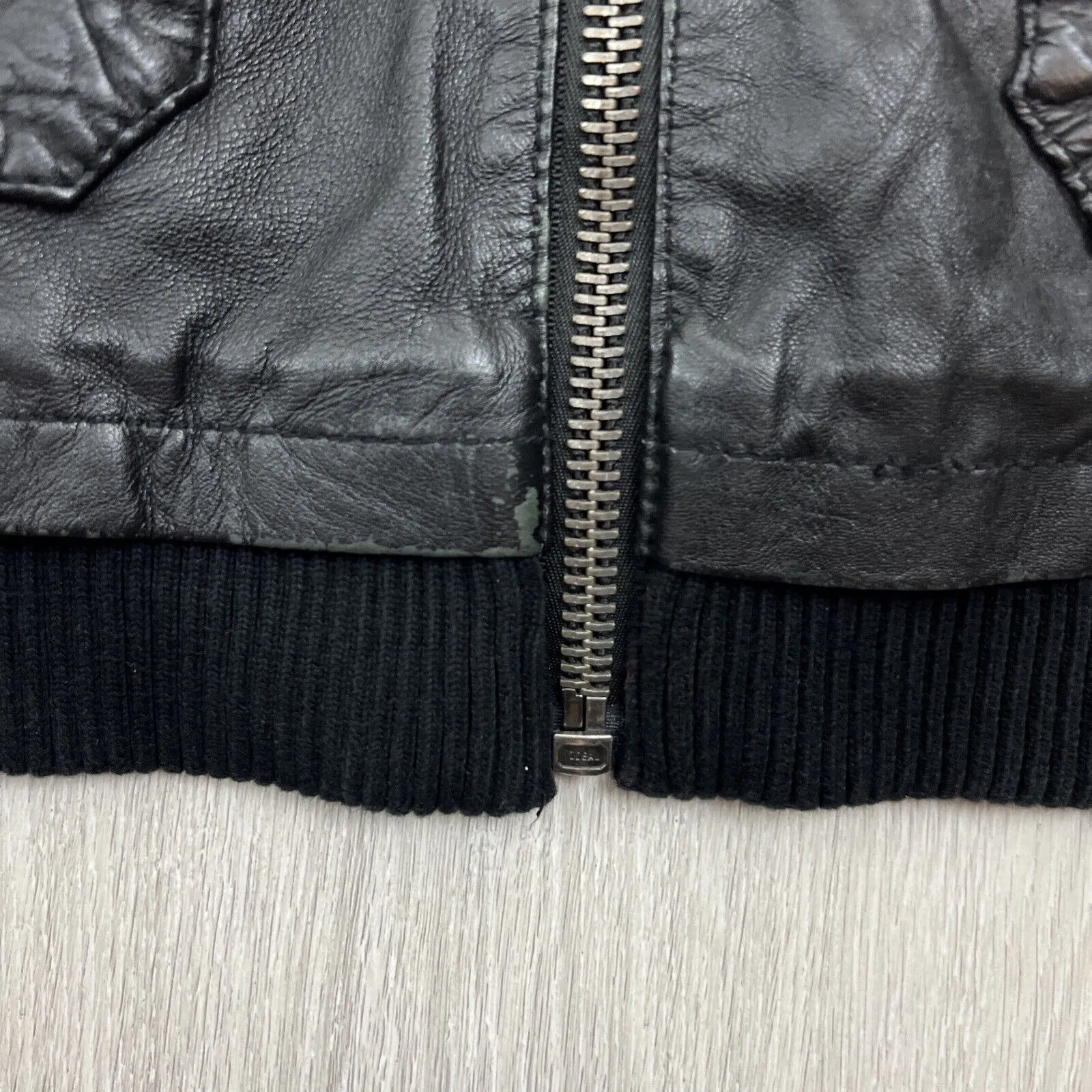 Superdry Mens Black Leather Biker Jacket Size Large