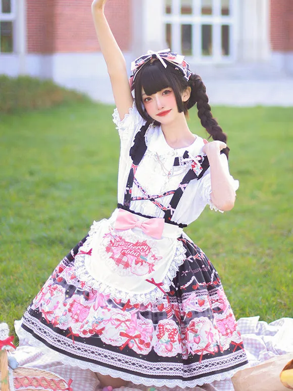Sweet Lolita SK Bows Ruffles Black Floral Print Lolita Skirts