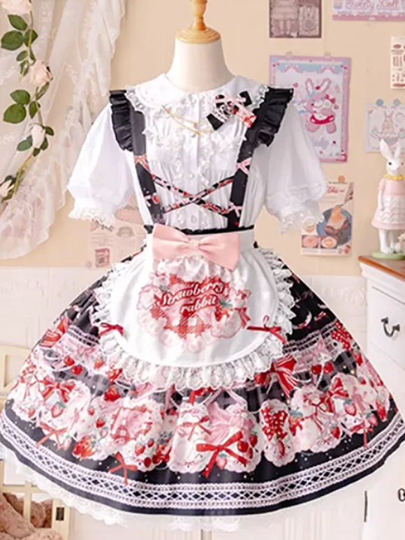 Sweet Lolita SK Bows Ruffles Black Floral Print Lolita Skirts
