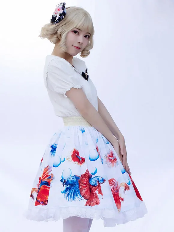 Sweet Lolita SK Floral Print As Image Ruffles Lolita Skirts