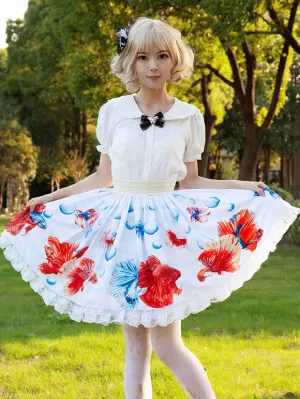 Sweet Lolita SK Floral Print As Image Ruffles Lolita Skirts