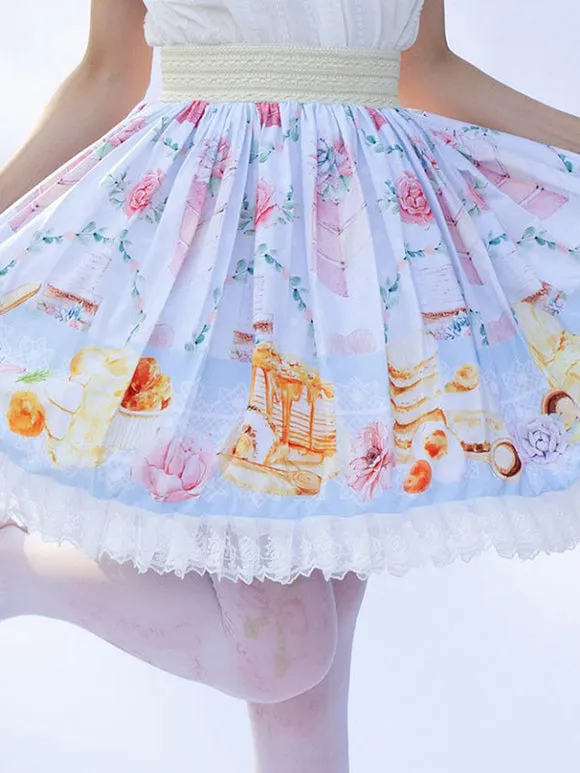 Sweet Lolita SK Floral Print As Image Ruffles Lolita Skirts