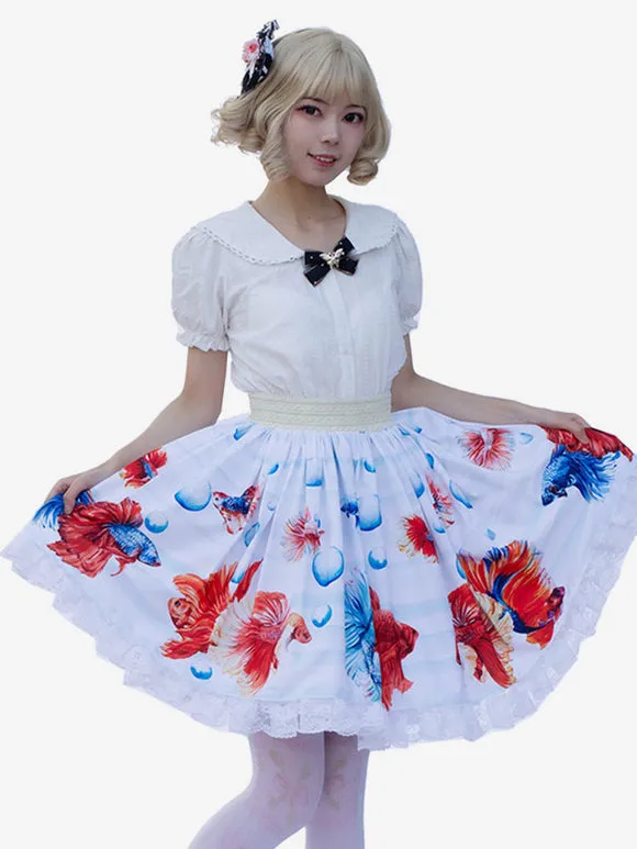 Sweet Lolita SK Floral Print As Image Ruffles Lolita Skirts