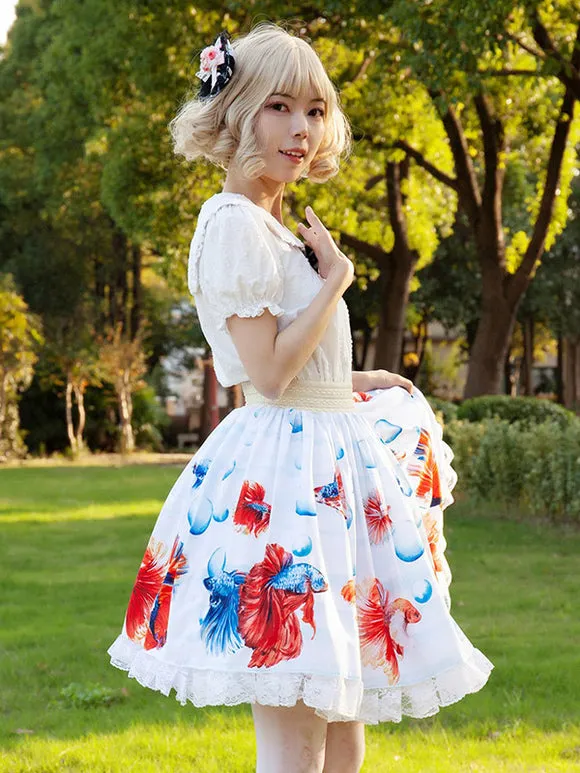 Sweet Lolita SK Floral Print As Image Ruffles Lolita Skirts