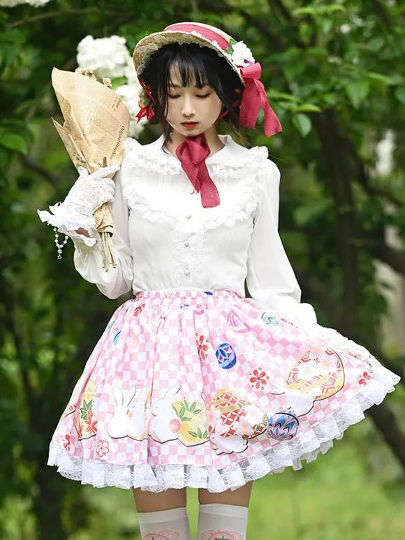 Sweet Lolita Skirt Lace Pink Bunny Pattern Tea Party Daily Casual Lolita Skirts