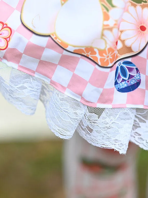 Sweet Lolita Skirt Lace Pink Bunny Pattern Tea Party Daily Casual Lolita Skirts