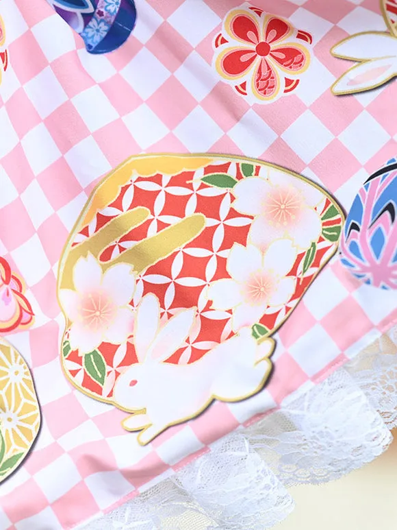 Sweet Lolita Skirt Lace Pink Bunny Pattern Tea Party Daily Casual Lolita Skirts