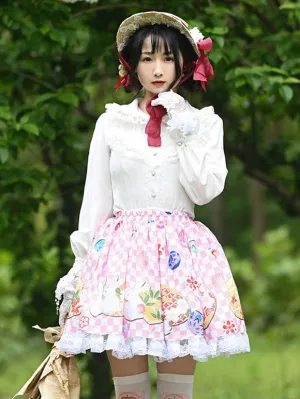 Sweet Lolita Skirt Lace Pink Bunny Pattern Tea Party Daily Casual Lolita Skirts