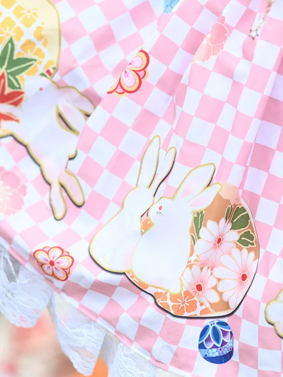 Sweet Lolita Skirt Lace Pink Bunny Pattern Tea Party Daily Casual Lolita Skirts