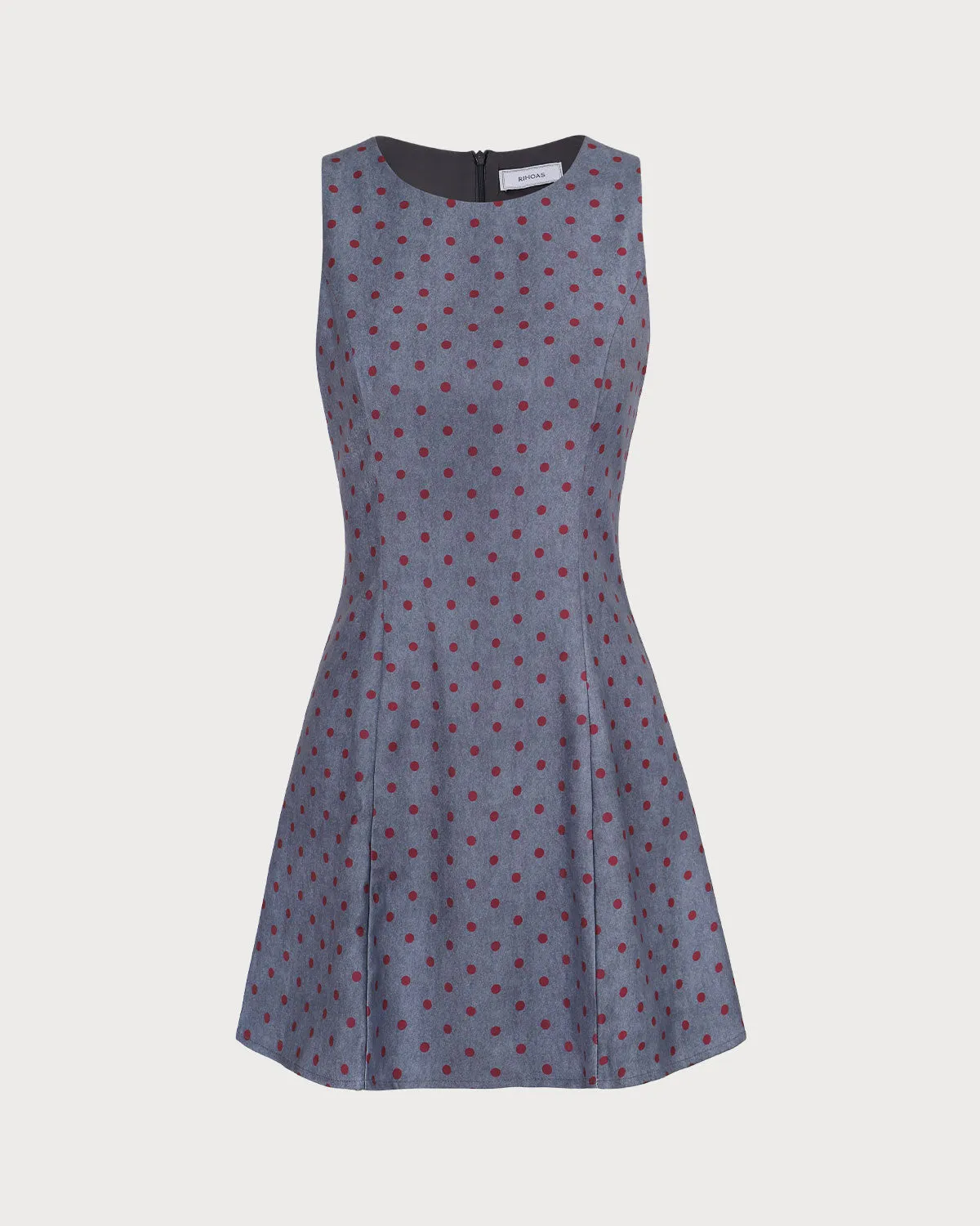 The Grey Round Neck Polka Dot Mini Dress