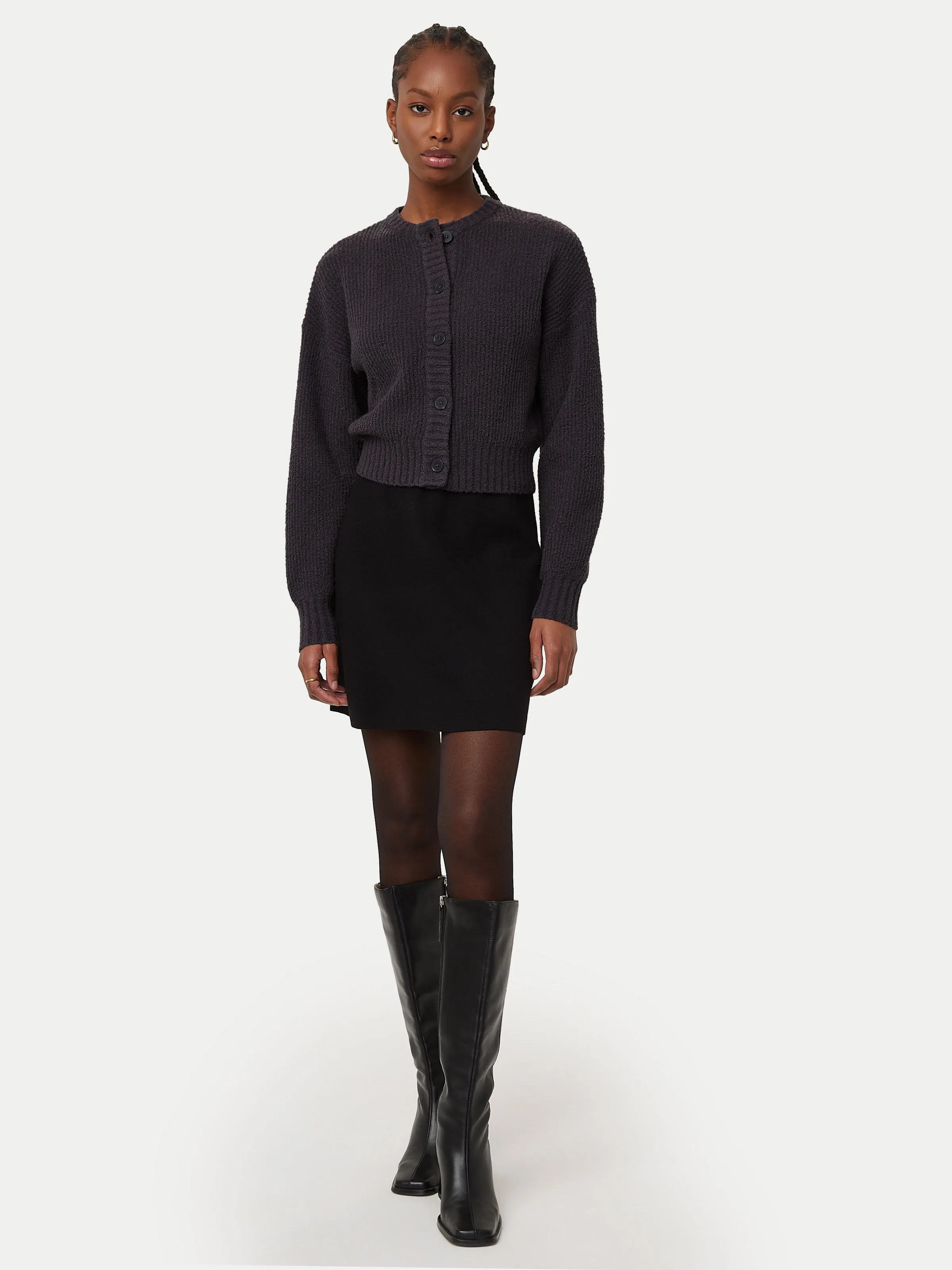 The Seawool® Crewneck Cardigan in Dark Grey