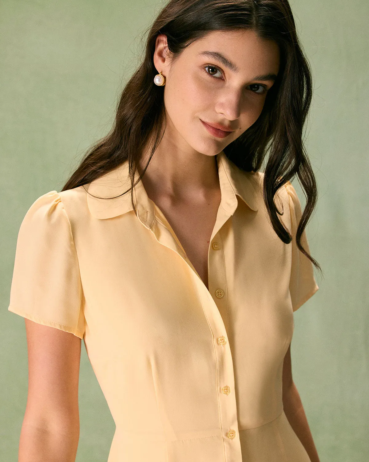 The Yellow Button Down Shirt Mini Dress