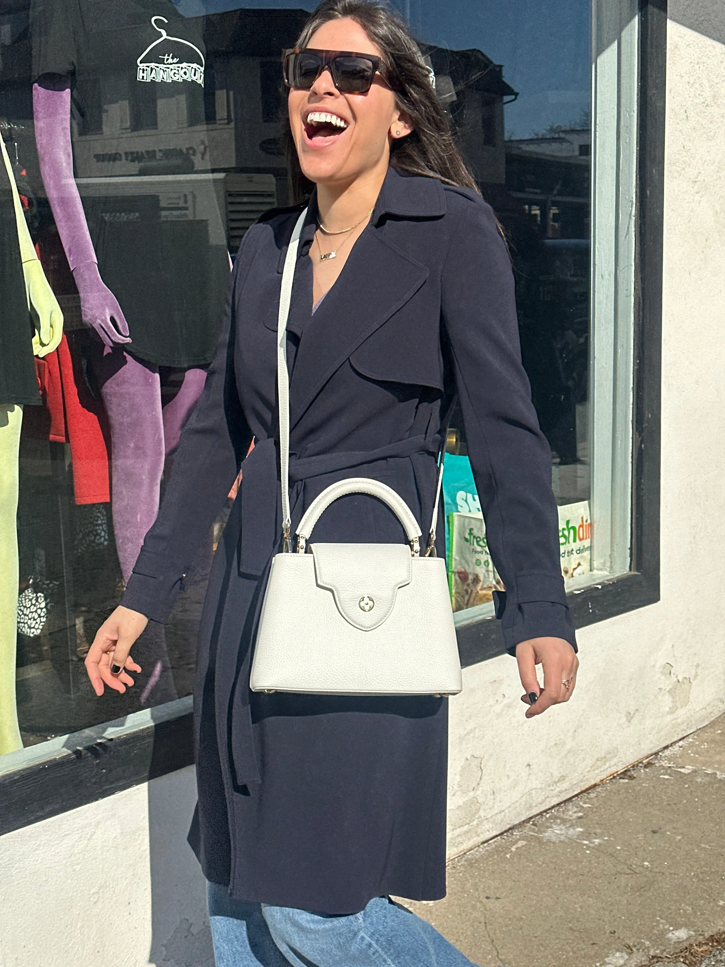Theory Navy Oaklane in Admiral Crepe Trench Coat