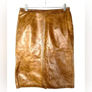 Tommy Hilfiger Women Size 6 Brown Genuine Leather Pencil Skirt Patina Treatment