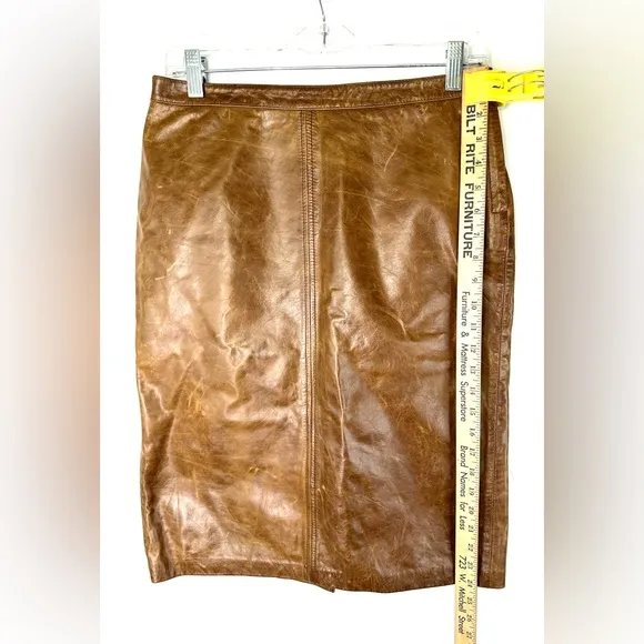 Tommy Hilfiger Women Size 6 Brown Genuine Leather Pencil Skirt Patina Treatment