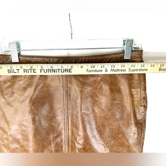 Tommy Hilfiger Women Size 6 Brown Genuine Leather Pencil Skirt Patina Treatment
