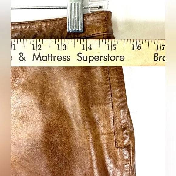 Tommy Hilfiger Women Size 6 Brown Genuine Leather Pencil Skirt Patina Treatment