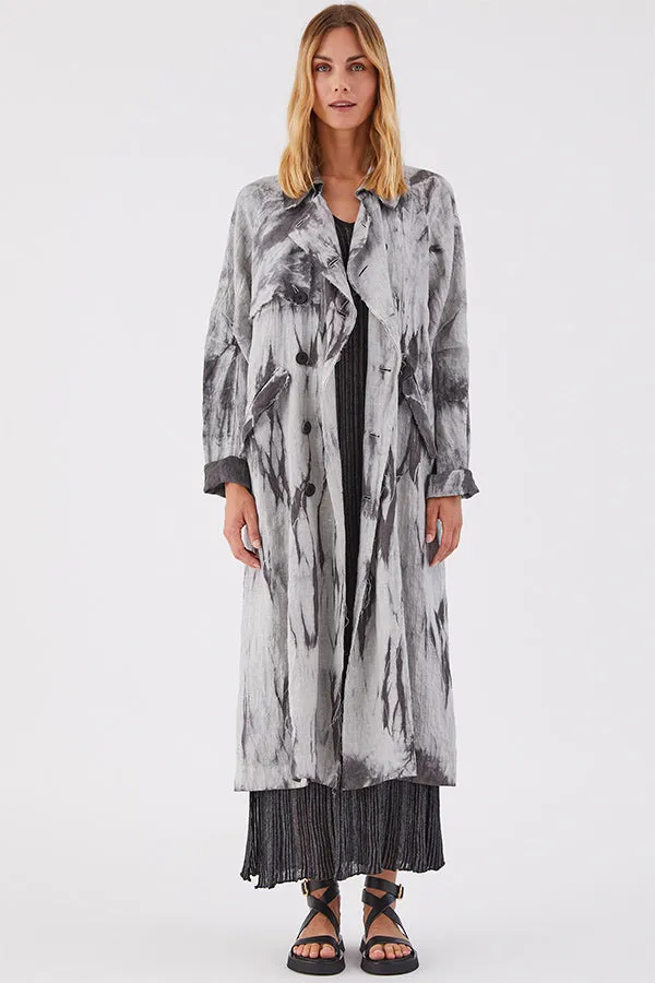 Transit Grey Tie Dye Linen Trench Coat