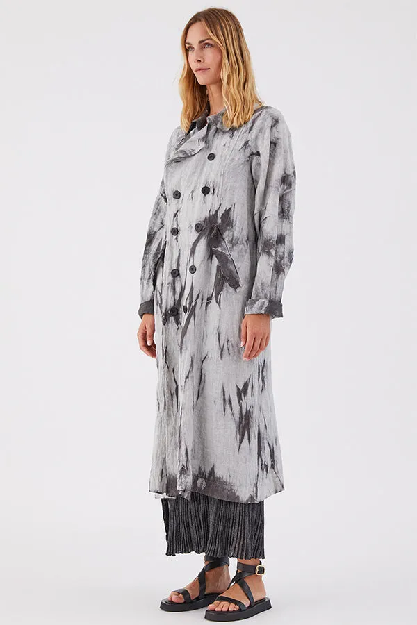 Transit Grey Tie Dye Linen Trench Coat