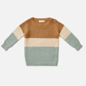 Tri-Tone Chunky Knit Sweater - Caramel Stripe