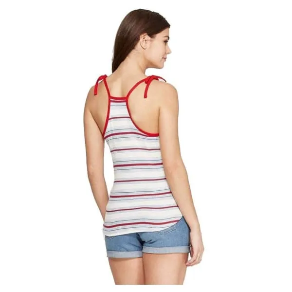 Universal Thread Women's Tank Top, V Neck, Striped Design, White