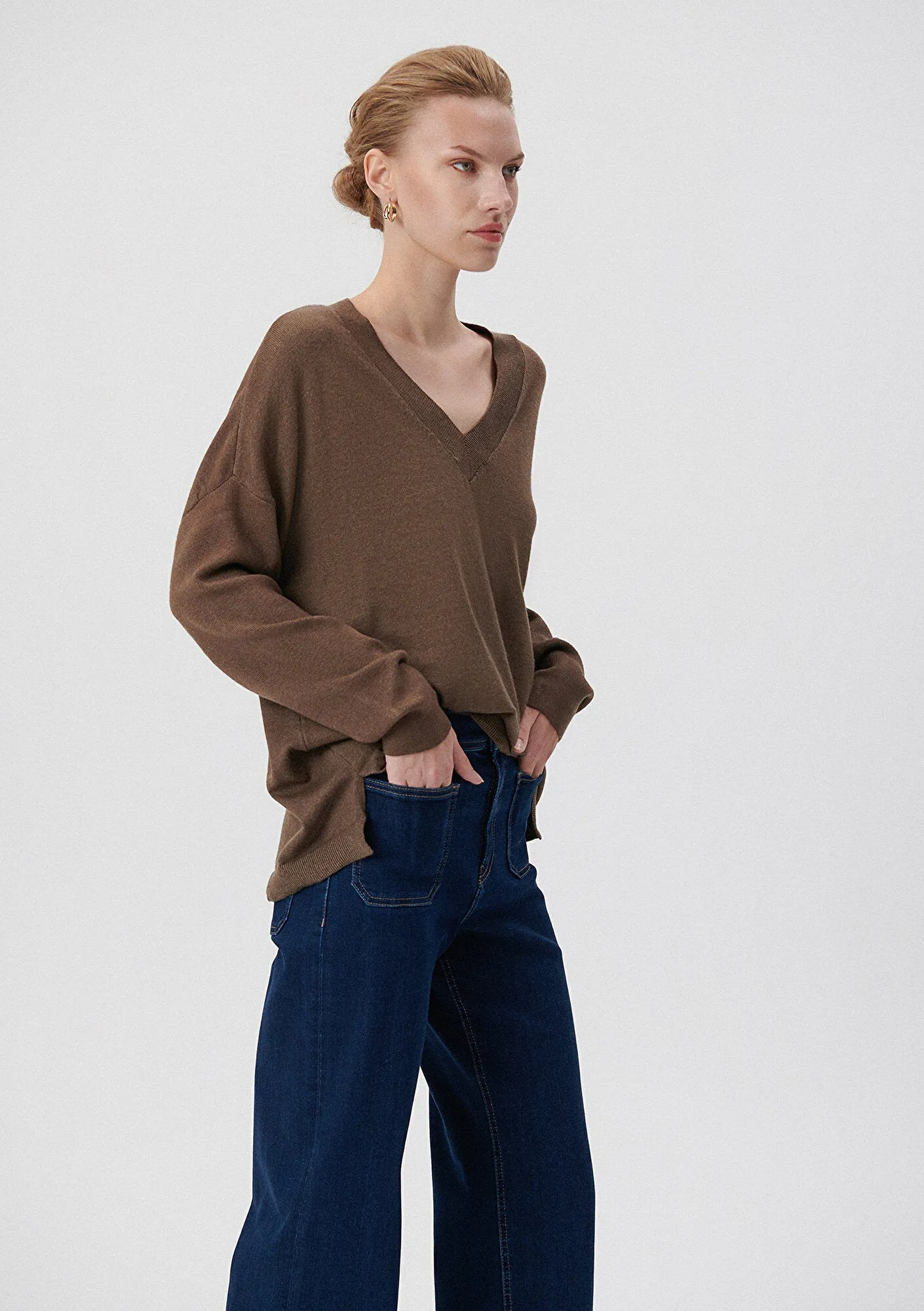 V Neck Brown Sweater