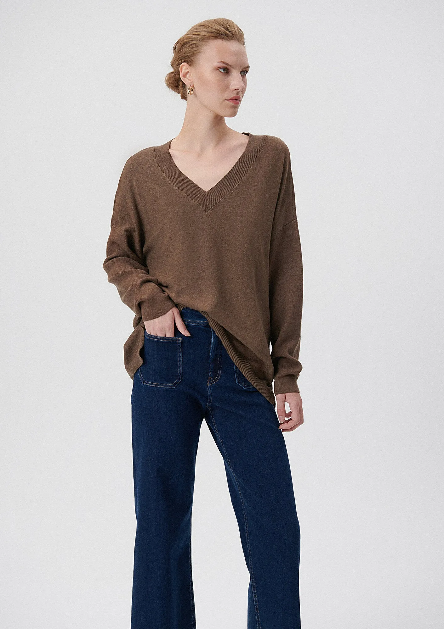 V Neck Brown Sweater