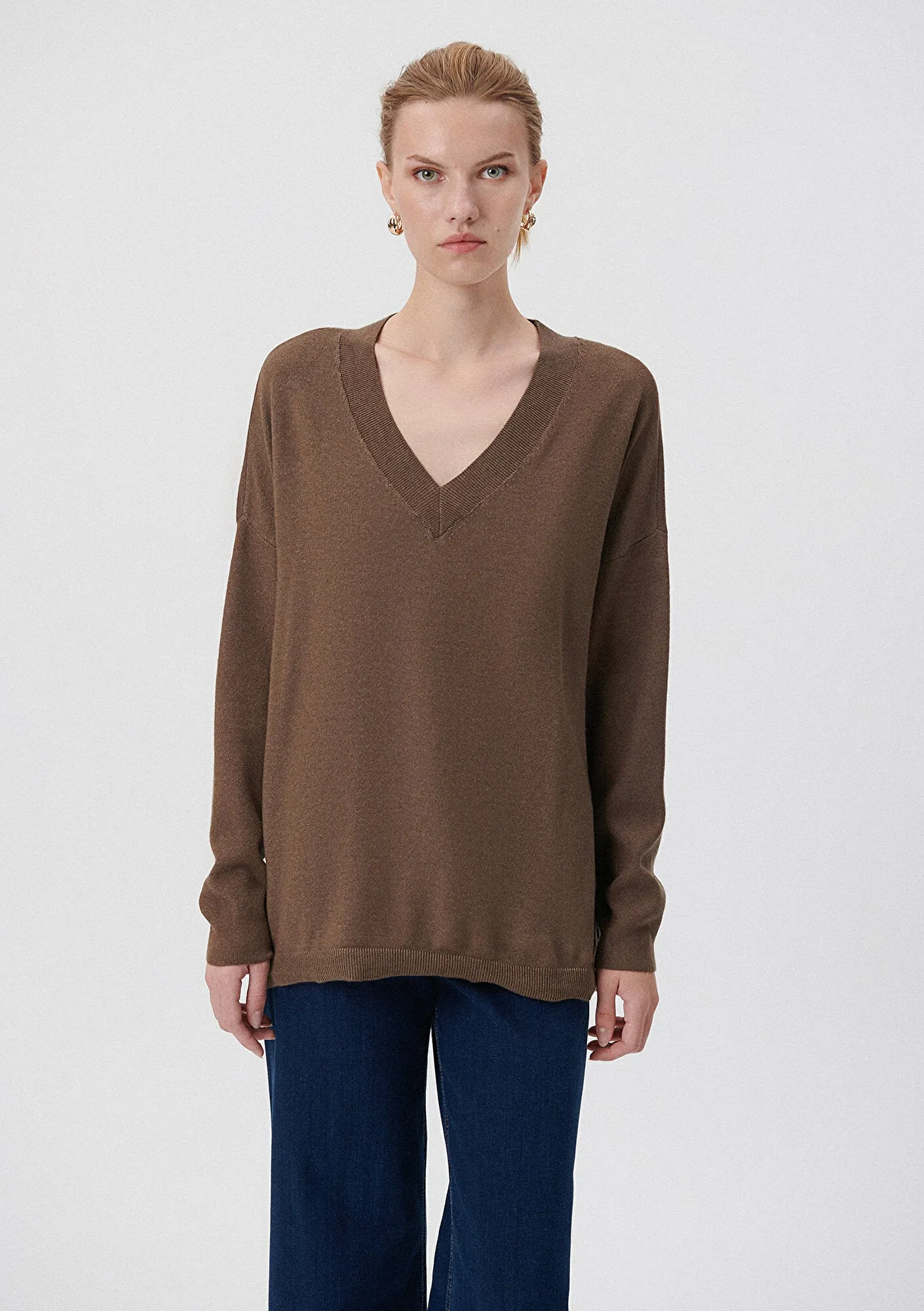 V Neck Brown Sweater