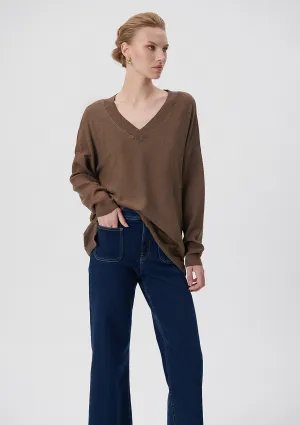 V Neck Brown Sweater