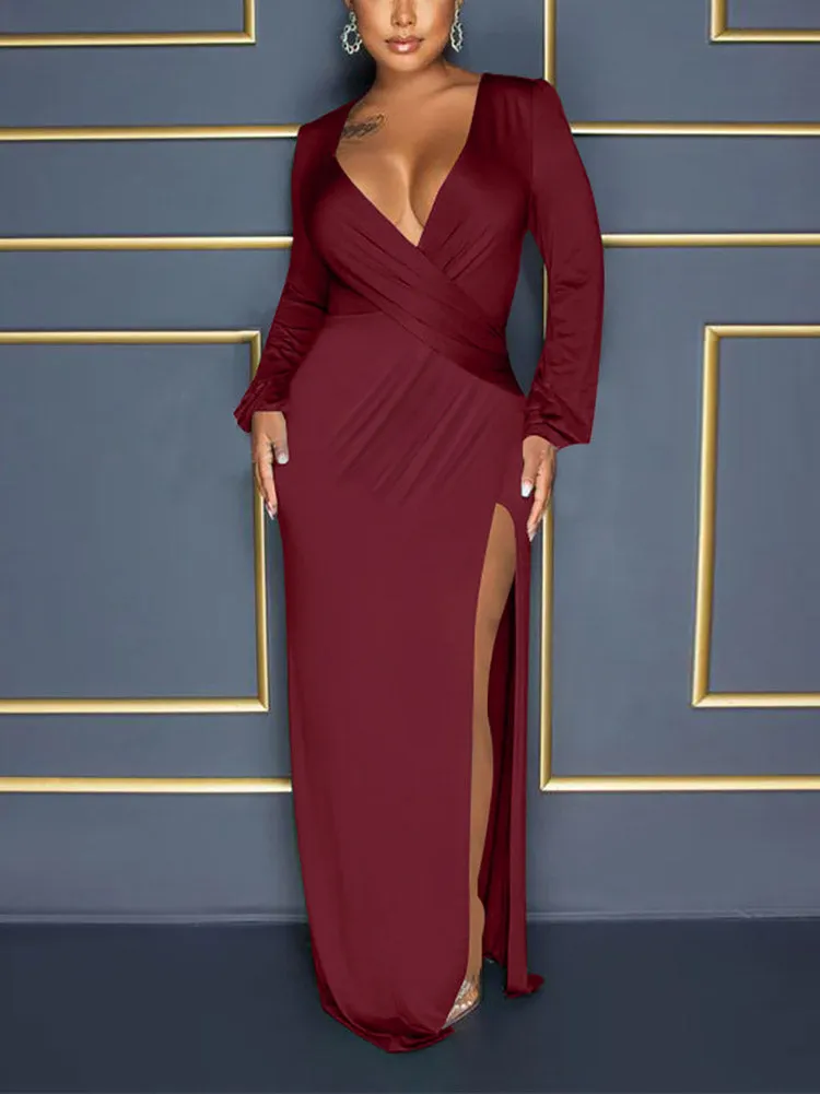 V Neck Elegant Side Split Dresses