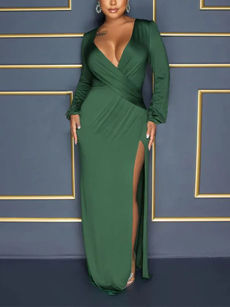 V Neck Elegant Side Split Dresses