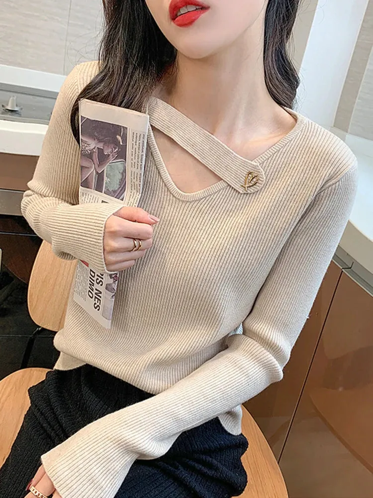 V-neck Hollow-out Knit Pullover