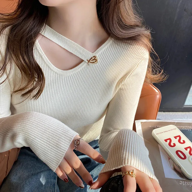 V-neck Hollow-out Knit Pullover