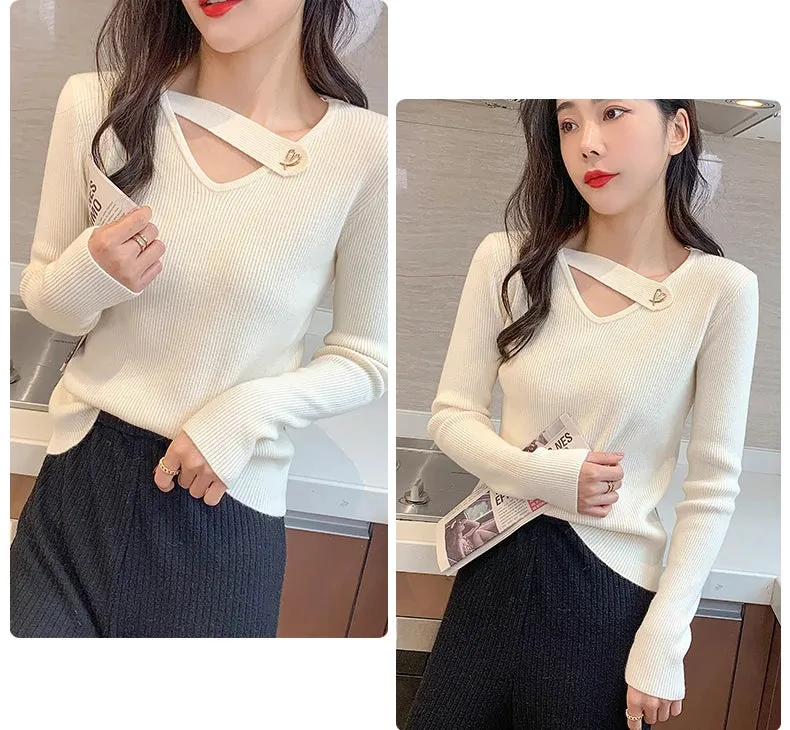 V-neck Hollow-out Knit Pullover