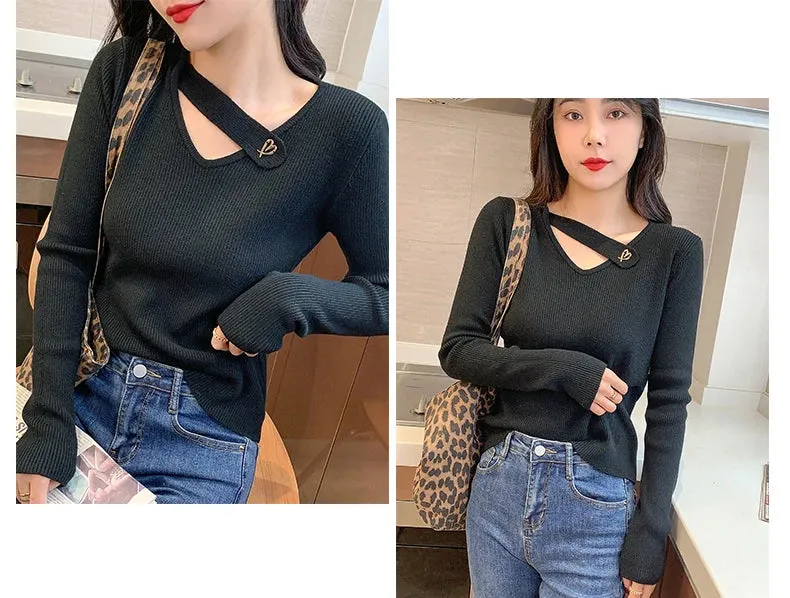 V-neck Hollow-out Knit Pullover