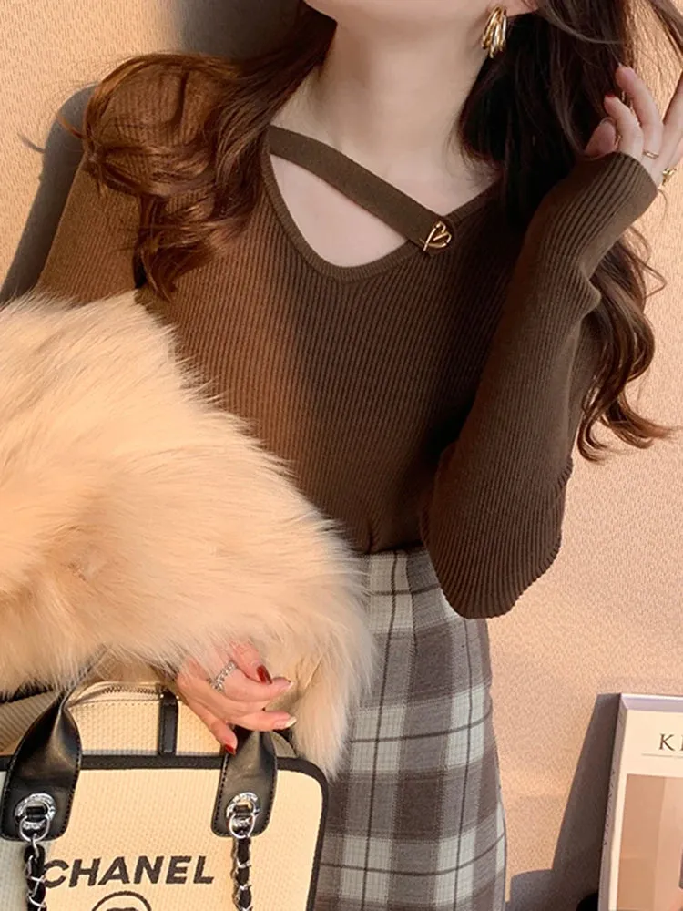 V-neck Hollow-out Knit Pullover
