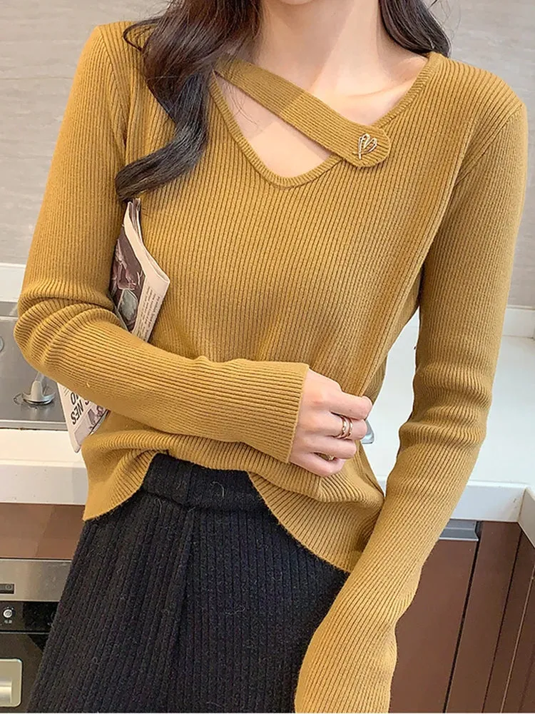 V-neck Hollow-out Knit Pullover